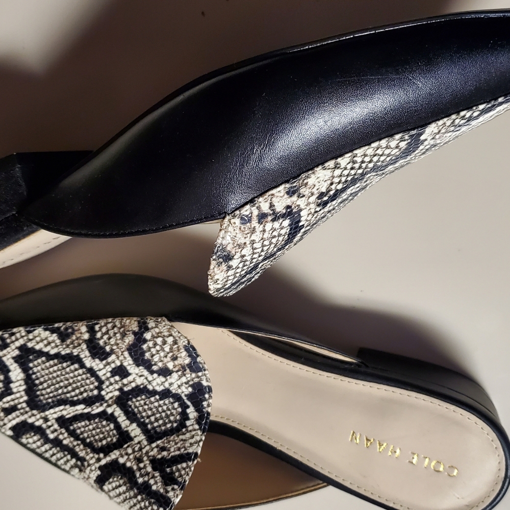 COLE HAAN Black & Beige Snakeskin Mules 7.5